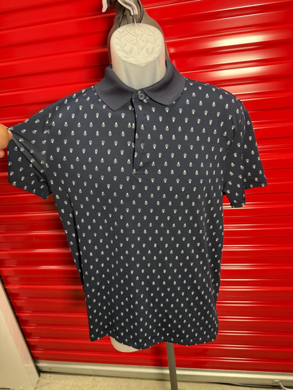Old Navy Navy Polo with Small Light-Gray Teardrop Print